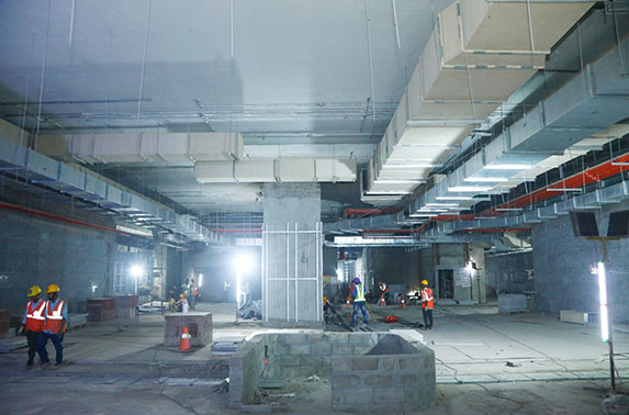 Architectural finishing works in progress at Churchgate Station
