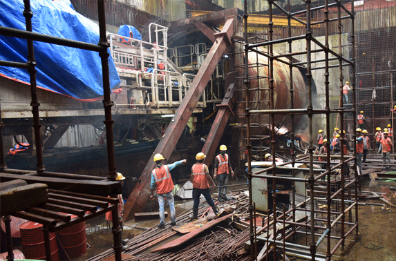 TBM Assembly work in progress for TBM from Science Museum Station-Mahalakshmi Station